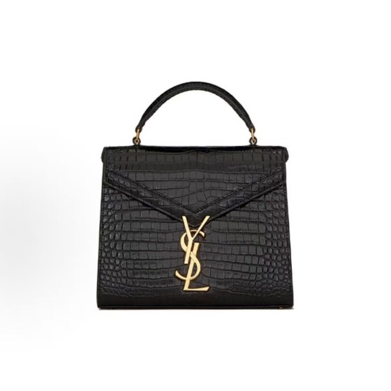 SAINT LAURENT CASSANDRA Gold Logo Crocodile embossed shiny crossbody bag, handbag, shoulder bag, mini women\'s style, black